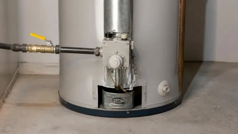 The gas control valve and supply line on a gas water heater (illustrative photo)